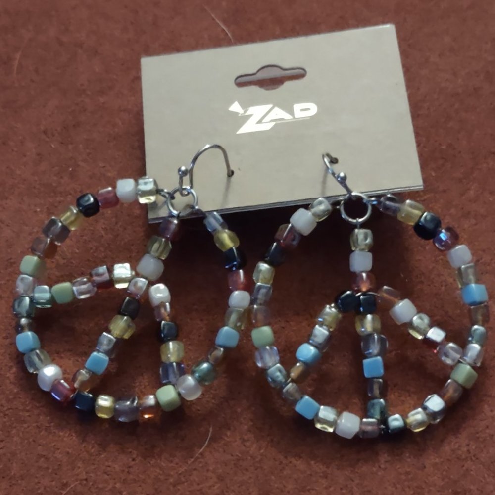 Earrings -dangling beaded PEACE SIGNS from ZAD